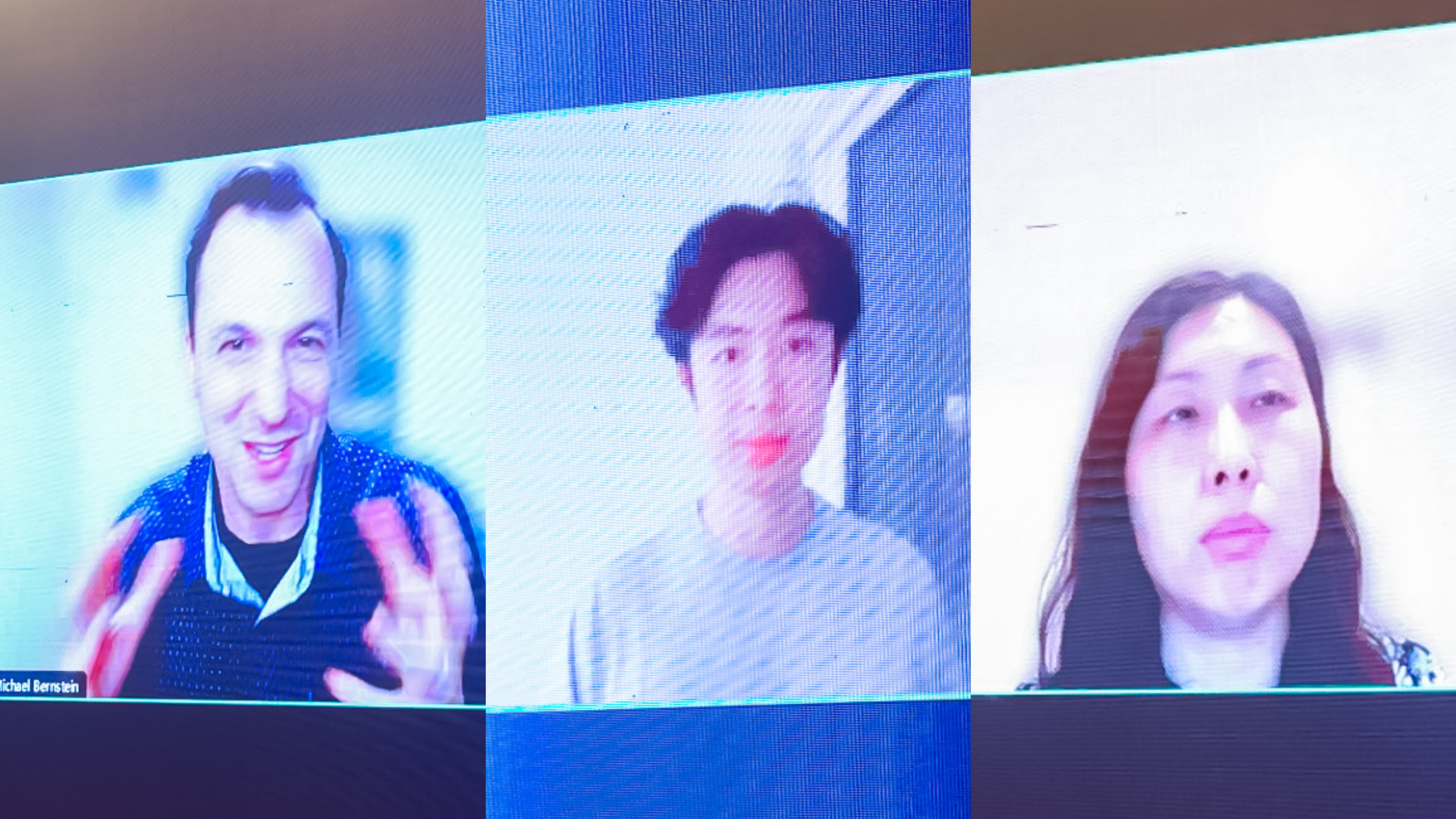 20230910-心博在线登录入口计算机系与人工智能研究院基础模型研究中心联合举办首届基础大模型研讨会-嘉艺-Michael Bernstein（左）、Jason Wei（中）、Yan Liu（右）在线上作报告.jpg