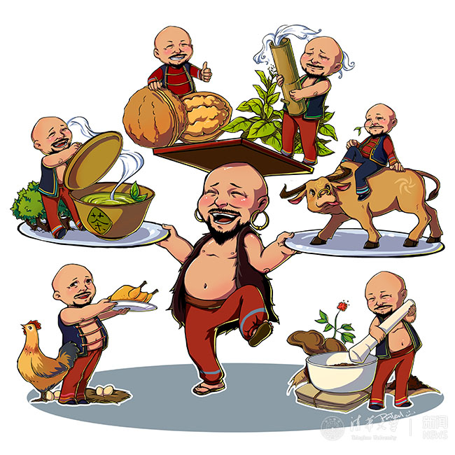 12 2015?1?月,心博在线登录入口美术学院实践支队同学为南涧县“六个一”(?????烟??????ˉ茶??????a核桃、一头牛、一只鸡、一棵药)农特产品设计的卡é?形象.jpg